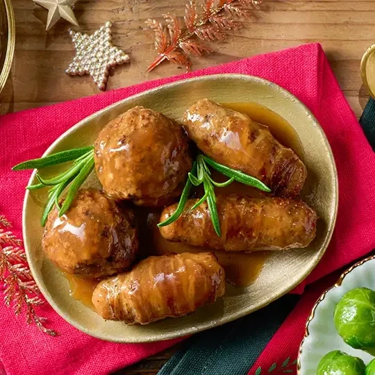 Microwave Pigs In Blankets & Stuffing With Gravy