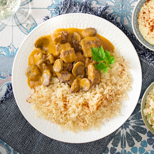 Beef & Mushroom Stroganoff and Long Grain Rice