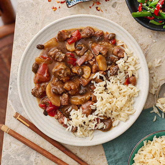 Beef in Black Bean Sauce with Rice