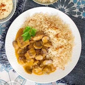 Beef & Mushroom Stroganoff and Long Grain Rice
