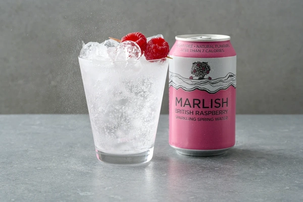 A pink can of Marlish Raspberry flavoured sparkling water