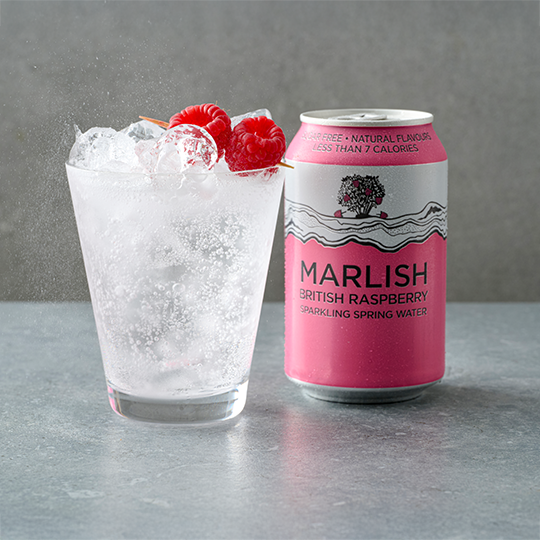 A pink can of Marlish Raspberry flavoured sparkling water