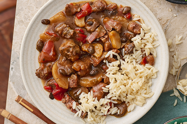 Beef in Black Bean Sauce with Rice