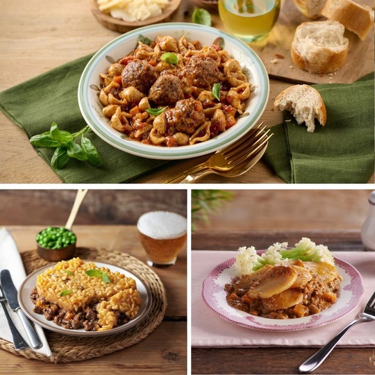 High Protein Ready Meals - Italian Style Meatballs with Pasta, Sherpherd's Pie, Minced Lamb Hotpot