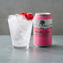 A pink can of Marlish Raspberry flavoured sparkling water