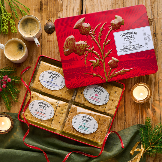 Shortbread selection in a festive red tin