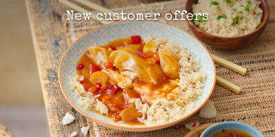 Sweet & Sour Chicken with text saying new customer offers